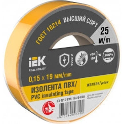 Изолента 0.15х19мм (рул.25м) желт. IEK EX-IZ10-C15-19-25-K05 Изолента 0.15х19мм (рул.25м) желт. IEK EX-IZ10-C15-19-25-K05