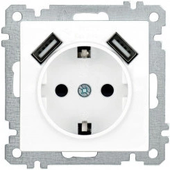Розетка 1-м СП Bolero Рюш10-1-Б 16А IP20 с заземл. защ. шторки с 2-мя заряд. устройствами USB 2.1А механизм бел. IEK ERB14-K01-16-U2