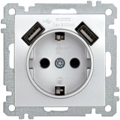 Розетка 1-м СП Bolero Рюш10-1-Б 16А IP20 с заземл. защ. шторки с 2-мя заряд. устройствами USB 2.1А механизм серебр. IEK ERB14-K23-16-U2
