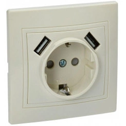 Розетка 1-м СП Кварта РЮш10-1-ККм 16А USBх2 2.1А с заземл. крем. IEK KV-R14-16-U2-K33 Розетка 1-м СП Кварта РЮш10-1-ККм 16А USBх2 2.1А с заземл. крем. IEK KV-R14-16-U2-K33