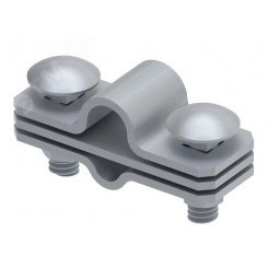 Соединитель с промежуточной пластиной для параллельного соединения прутка 6-10 мм со стержнем заземления 16 мм. Материал - горячеоцинкованная сталь.