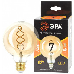 Лампа светодиодная филаментная F-LED G95-7W-824-E27 spiral gold (филамент, шар спир зол, 7Вт, тепл, E27) (20/560) ЭРА