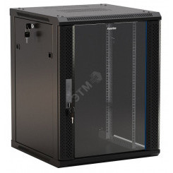 Шкаф настенный 19-дюймовый 18U 908x600х600мм стеклянная дверь с перфорацией по бокам ручка с замком с возможностью установки на ножки черный (RAL 9004) (разобранный)