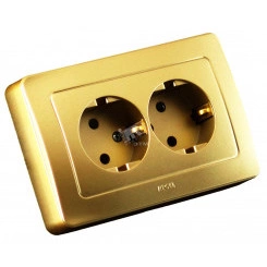 Розетка двойная скрытая с заземлением со шторками золото Розетка двойная скрытая с заземлением со шторками золото