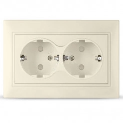 Розетка Севиль 2-ая с заземлением с защитными шторками слоновая кость (ivory)