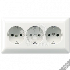 Розетка штепсельная SCHUKO 16A 250V тройная полная плата слоновая кость