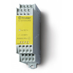 Модульное электромеханическое реле безопасности (реле с принудительным управлением контактами), 4NO+2NC 6A, контакты AgNi+Au, катушка 230В AC, безвинтовые клеммы, ширина 22.5мм, степень защиты IP54
