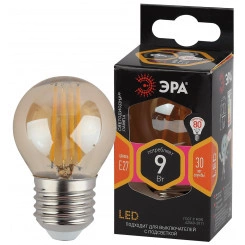 Лампа светодиодная F-LED P45-9W-827-E27 gold  (филамент, шар золот, 9Вт, тепл, E27) (10/100/3600) ЭРА