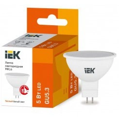 Лампа светодиодная ECO MR16 5Вт 3000К тепл. бел. GU5.3 450лм 230-240В IEK LLE-MR16-5-230-30-GU5