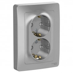 Розетка 2-м СП Blanca 16А IP20 250В с заземл. защ. шторки алюм. SchE BLNRS001123