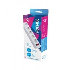 Удлинитель с сетевым фильтром 5х5м с заземл. 10А IP20 2.2кВт 3х0.75 индикатор сети бел. Космос FKsm5m-5g(W) Удлинитель с сетевым фильтром 5х5м с заземл. 10А IP20 2.2кВт 3х0.75 индикатор сети бел. Космос FKsm5m-5g(W)