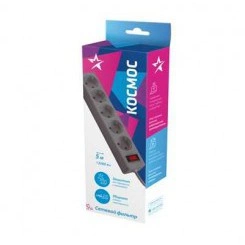 Удлинитель с сетевым фильтром 5х5м с заземл. 10А IP20 2.2кВт 3х0.75 индикатор сети сер. Космос FKsm5m-5g(G) Удлинитель с сетевым фильтром 5х5м с заземл. 10А IP20 2.2кВт 3х0.75 индикатор сети сер. Космос FKsm5m-5g(G)