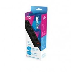 Удлинитель с сетевым фильтром 5х3м с заземл. 10А IP20 2.2кВт 3х0.75 индикатор сети черн. Космос FKsm3m-5g(B) Удлинитель с сетевым фильтром 5х3м с заземл. 10А IP20 2.2кВт 3х0.75 индикатор сети черн. Космос FKsm3m-5g(B)