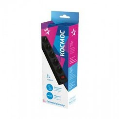 Удлинитель с сетевым фильтром 5х5м с заземл. 10А IP20 2.2кВт 3х0.75 индикатор сети черн. Космос FKsm5m-5g(B) Удлинитель с сетевым фильтром 5х5м с заземл. 10А IP20 2.2кВт 3х0.75 индикатор сети черн. Космос FKsm5m-5g(B)