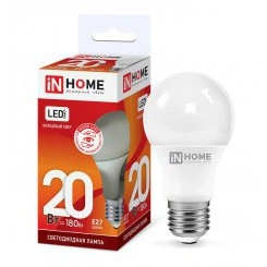 Лампа светодиодная LED-A60-VC 20Вт 230В E27 6500К 1800лм IN HOME 4690612020310 Лампа светодиодная LED-A60-VC 20Вт 230В E27 6500К 1800лм IN HOME 4690612020310