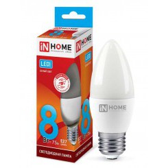 Лампа светодиодная LED-Свеча-VC 8Вт свеча 4000К нейтр. бел. E27 720лм 230В IN HOME 4690612020457