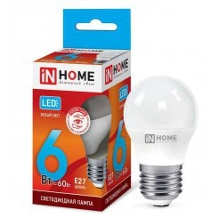 Лампа светодиодная LED-Шар-VC 6Вт шар 4000К нейтр. бел. E27 540лм 230В IN HOME 4690612020532 Лампа светодиодная LED-Шар-VC 6Вт шар 4000К нейтр. бел. E27 540лм 230В IN HOME 4690612020532