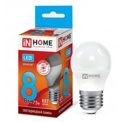 Лампа светодиодная LED-Шар-VC 8Вт шар 4000К нейтр. бел. E27 720лм 230В IN HOME 4690612020570 Лампа светодиодная LED-Шар-VC 8Вт шар 4000К нейтр. бел. E27 720лм 230В IN HOME 4690612020570