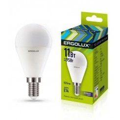 Лампа светодиодная LED-G45-11W-E14-6K Шар 11Вт E14 6500К 172-265В Ergolux 13629