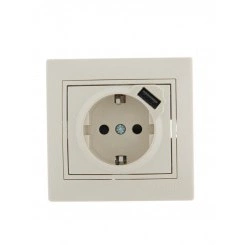 Розетка 1-м СП Mira 16А с заземл. + USB разъем крем. LEZARD 701-0303-181