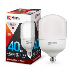 Лампа светодиодная LED-HP-PRO 40Вт 4000К нейтр. бел. E27 3600лм 230В с адаптером E40 IN HOME 4690612031095