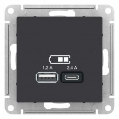 Механизм розетки USB AtlasDesign A+С 5В/2.4А 2х5В/1.2А карбон SchE ATN001039