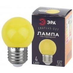 Лампа светодиодная 4SMD Р45-1W-E27 шар жел. 1Вт E27 ERAYL45-E27 (для белт-лайт) ЭРА Б0049576