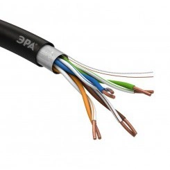 Кабель витая пара F/UTP кат.5e 4х2х24AWG solid CU PE OUTDOOR черн. 305м (м) Эра Б0044689