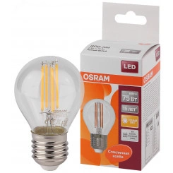 Лампа светодиодная LED 6Вт E27 CLP75 тепло-бел, Filament прозр.шар OSRAM