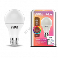 Лампа светодиодная умная LED 8.5 Вт 806 Лм 2700-6500К E27 A60 RGBW +изм.цвет.темп.+диммирование управление по Wi-Fi Smart Home Gauss