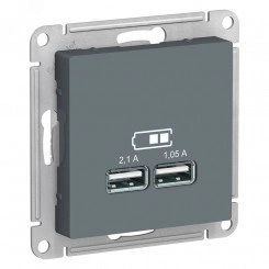Розетка ATLASDESIGN USB 5В 1 порт x 2,1 А 2 порта х 1,05 А механизм грифель