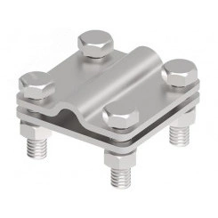 Соединитель крестовой 55х55 для параллельного, крестового и Т-образного соединения прутка диаметром 6-10 мм/полосы до 30 мм. Без разделительной пластины. Монтаж с помощью 4 винтов с шестигранной головкой M8 x 25 и 4 шестигранных гаек M8. Материа