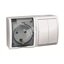 Simon15 Aqua Блок розетка с заземлением 16А 250В + выключатель двойной 10А 250В IP54 белый Simon15 Aqua Блок розетка с заземлением 16А 250В + выключатель двойной 10А 250В IP54 белый