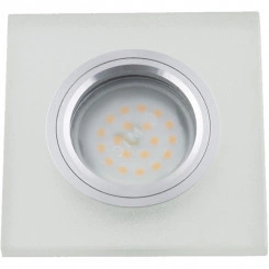DLS-L113 GU5.3 CHROME/MATT CLEAR Светильник декоративный встраиваемый, серия Luciole. Квадратный. Без лампы, GU5.3. Доп. светодиодная подсветка 3Вт. Металл/стекло. Хром/матовый+прозрачный. ТМ Fametto