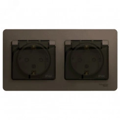 Розетка GLOSSA двойная с заземлением со шторками в сборе IP44 шоколад Розетка GLOSSA двойная с заземлением со шторками в сборе IP44 шоколад