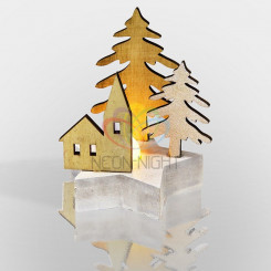 Деревянная домашняя фигурка с подсветкой Домик в лесу 9*8*10 см