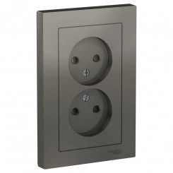 Розетка ATLASDESIGN двойная без заземления со шторками 16А в сборе сталь Розетка ATLASDESIGN двойная без заземления со шторками 16А в сборе сталь