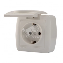 DEMET Розетка с заземлением с крышкой наружная белая
