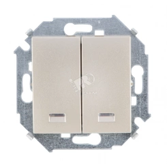 Simon15 Выключатель двухклавишный 16А 250В с подсветкой шампань Simon15 Выключатель двухклавишный 16А 250В с подсветкой шампань