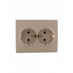 KARINA Розетка двойная с/з керамика крем (10шт/120шт) KARINA Розетка двойная с/з керамика крем (10шт/120шт)