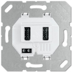 Розетка зарядная USB 2-я, 3000 мA  Механизм. Материал- термопласт  Цвет- белый.