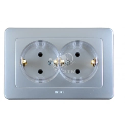 Розетка двойная скрытая с заземлением (стакан) серебро Розетка двойная скрытая с заземлением (стакан) серебро