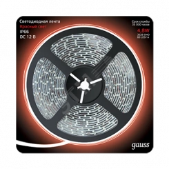 Лента светодиодная LED 2835/60-SMD 4.8W 12V DC красный IP66 5м