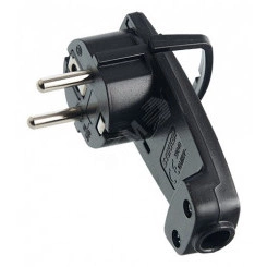 Вилка угловая плоская с кольцом, с заземлением, 250В,16A, IP20, черная, Stekker Вилка угловая плоская с кольцом, с заземлением, 250В,16A, IP20, черная, Stekker