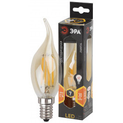 Лампа светодиодная филаментная F-LED BXS-7W-827-E14 gold (филамент, свеча на ветру золот., 7Вт, тепл, E14 (10/100/2800) ЭРА