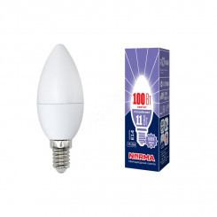 Лампа светодиодная LED-C37-11W/DW/E14/FR/NR Форма свеча, матовая. Серия Norma. Дневной белый свет (6500K). Картон. ТМ Volpe