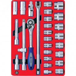 Набор торцевых головок 1/2' с принадлежностями шестигранные ложемент 28 предметов Набор торцевых головок 1/2' с принадлежностями шестигранные ложемент 28 предметов