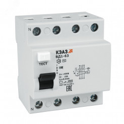 Выключатель дифференциального тока (УЗО) без защиты от сверхтоков 4П 50А 100мА ВД1-63-4350-АС-УХЛ4-КЭАЗ
