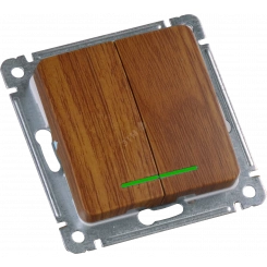 MASTER Выключатель двухклавишный с индикацией, скрытой установки, в рамку, дуб MASTER Выключатель двухклавишный с индикацией, скрытой установки, в рамку, дуб