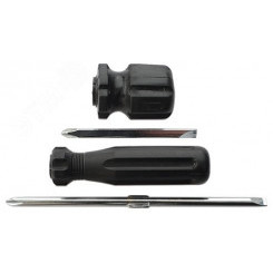 Отвертка с переставным жалом ''коротыш'', CrV сталь, черная пластиковая ручка 6x40 мм PH2/SL6